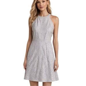 Victoria's Secret Light Gray Lace And Faux Leather Mini Dress